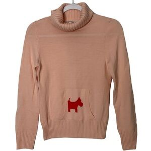 Scottish House Scotland 100% Wool Pink Turtleneck Sweater with Red Dog Design SM